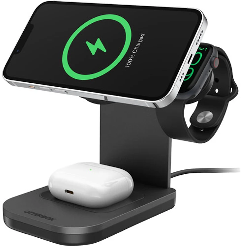 Station de chargement sans fil 3-en-1 de 15 W avec MagSafe d'OtterBox (78-80871) - Noir