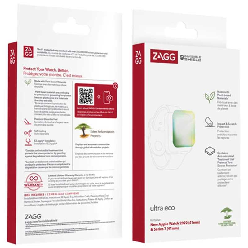 Protecteur d'écran de 41 mm Ultra Eco InvisibleShield de ZAGG pour Apple Watch