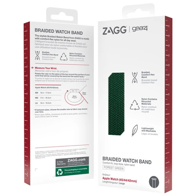Bracelet de montre tressé de Gear4 pour Apple Watch 42/44/45 mm - Vert forêt