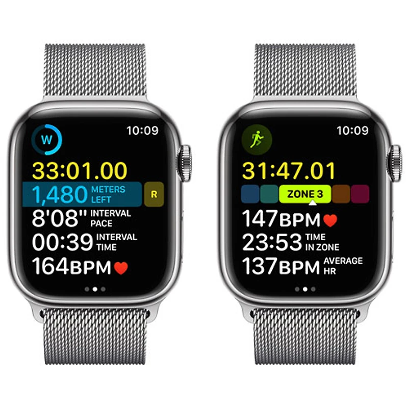 Apple Watch Series 8 mm (GPS + Cell) en acier inoxydable argenté et bracelet milanais argenté de Rogers - /M