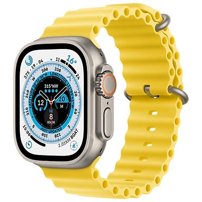 Apple Watch Ultra (GPS + Cellular) avec boîtier de 49 mm en titane et bracelet océan jaune de TELUS - Financement mensuel