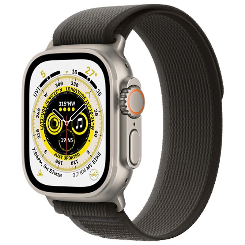Apple Watch Ultra (GPS + Cellular) avec boîtier de 49 mm en titane et bracelet sentier noir/gris de Rogers - Moyen/Grand - Financement mensuel