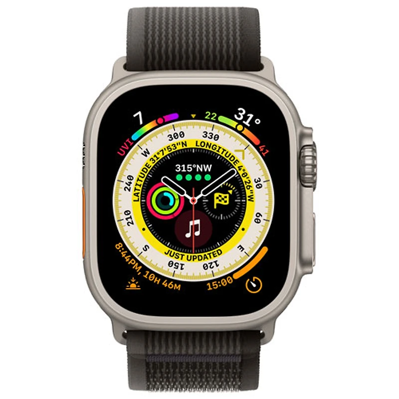 Apple Watch Ultra (GPS + Cellular) avec boîtier de 49 mm en titane et bracelet sentier noir/gris de Rogers - Moyen/Grand - Financement mensuel