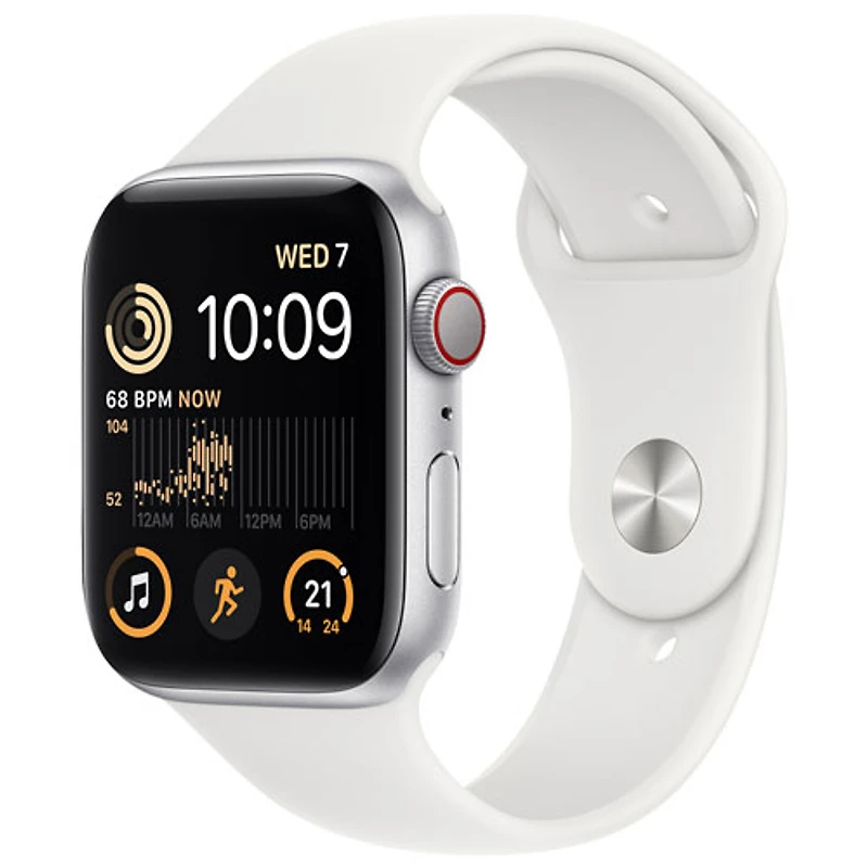 Apple Watch SE mm (GPS + Cell) en aluminium argenté avec bracelet sport blanc (2022) de TELUS