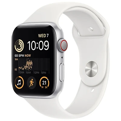 Apple Watch SE mm (GPS + Cell) en aluminium argenté avec bracelet sport blanc (2022) de Bell