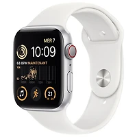 Apple Watch SE mm (GPS + Cell) en aluminium argenté avec bracelet sport blanc (2022) de Bell