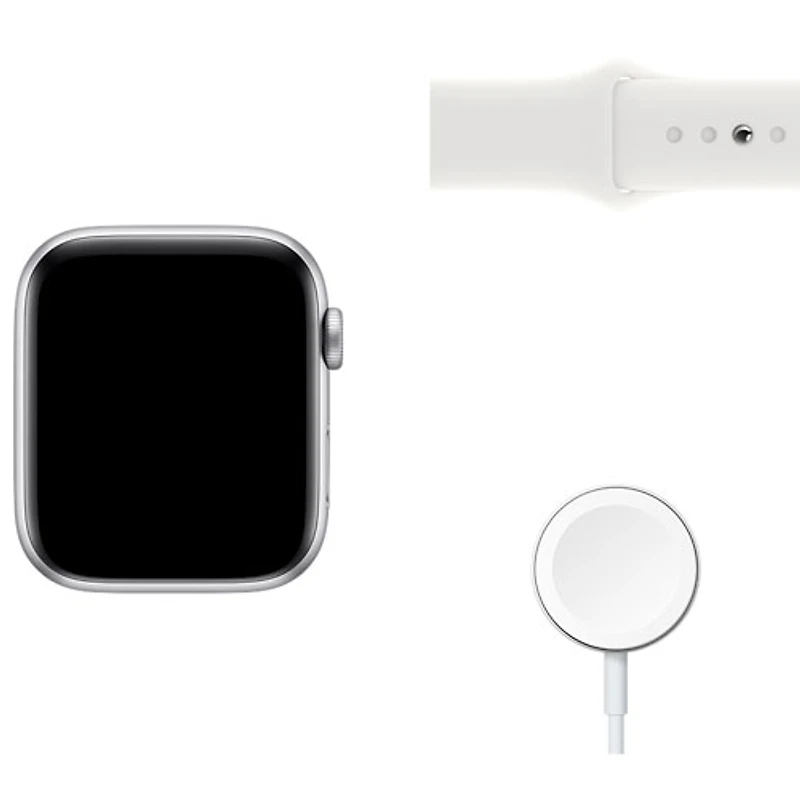 Apple Watch SE mm (GPS + Cell) en aluminium argenté avec bracelet sport blanc (2022) de Bell
