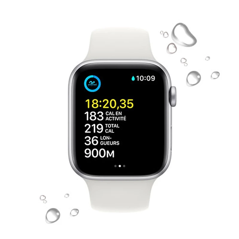 Apple Watch SE mm (GPS + Cell) en aluminium argenté avec bracelet sport blanc (2022) de Bell