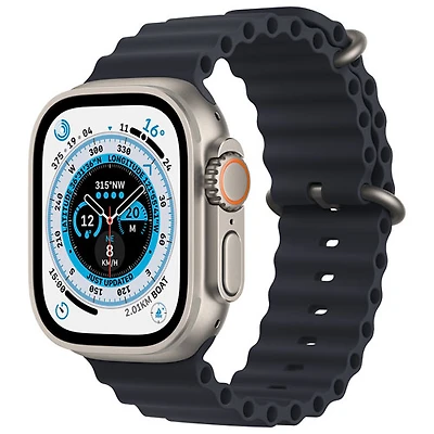 Apple Watch Ultra (GPS + Cellular) avec boîtier de 49 mm en titane et bracelet océan minuit de TELUS - Financement mensuel