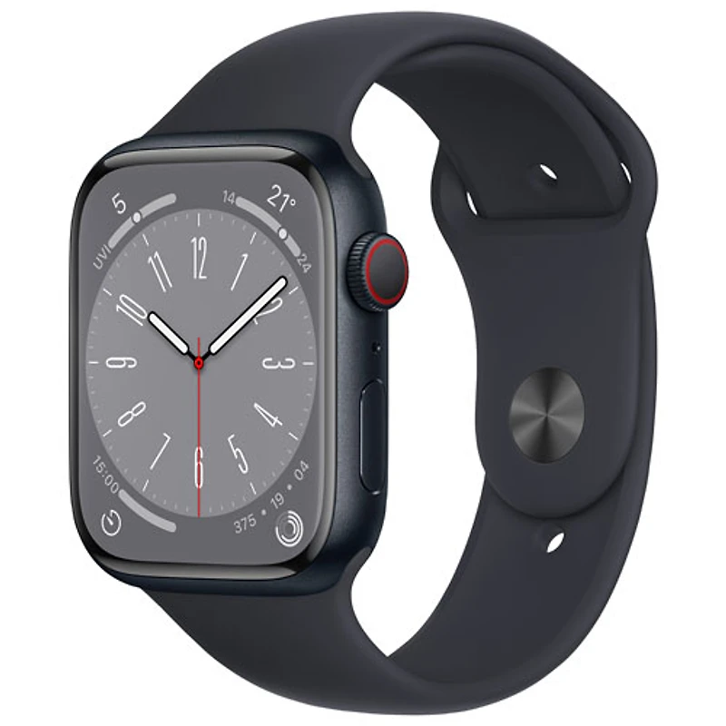 Apple Watch Series 8 45 mm (GPS + Cell) en aluminium minuit avec bracelet sport minuit de Bell - M/G - Financement mensuel