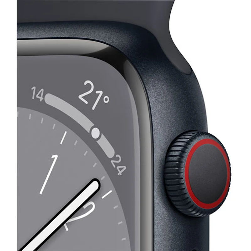 Apple Watch Series 8 45 mm (GPS + Cell) en aluminium minuit avec bracelet sport minuit de Bell - M/G - Financement mensuel