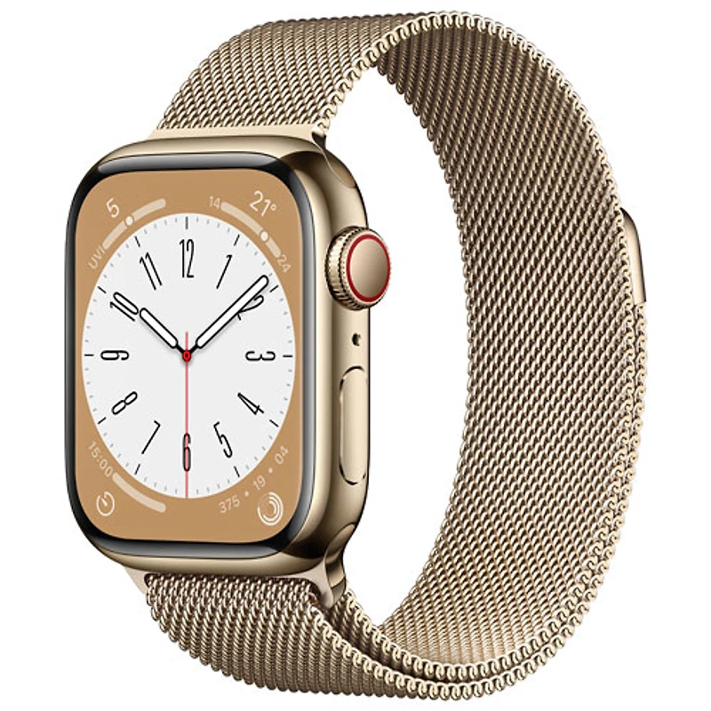 Apple Watch Series 8 mm (GPS + Cell) en acier inoxydable doré et bracelet milanais doré de TELUS - /M