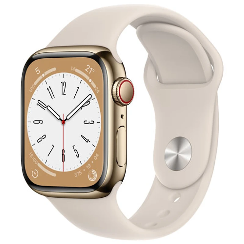 Apple Watch Series 8 41 mm (GPS + Cell) en acier inoxydable doré avec bracelet sport comète de Rogers - P/M - Financement mensuel