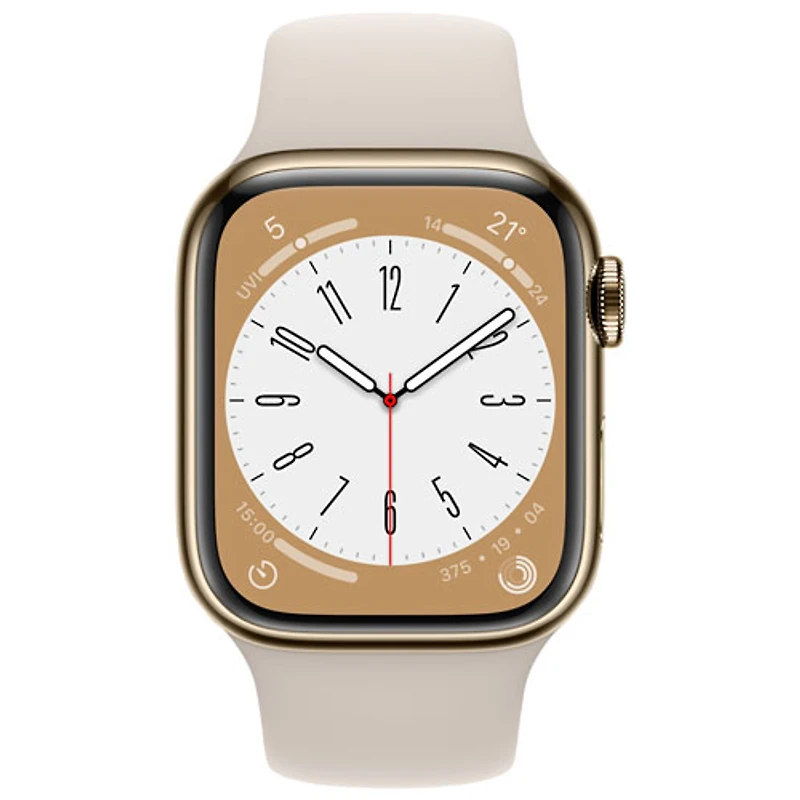 Apple Watch Series 8 41 mm (GPS + Cell) en acier inoxydable doré avec bracelet sport comète de Rogers - P/M - Financement mensuel