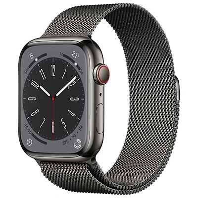 Apple Watch Series 8 45 mm (GPS + Cell) en acier inoxydable graphite et bracelet milanais graphite de Rogers - M/G - Financement mensuel