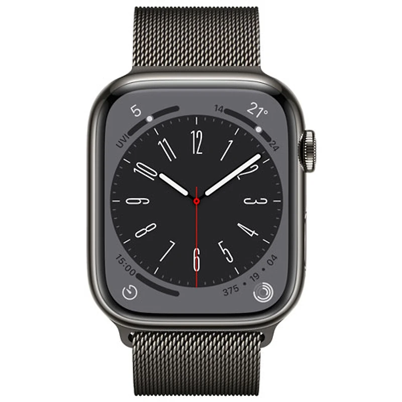 Apple Watch Series 8 45 mm (GPS + Cell) en acier inoxydable graphite et bracelet milanais graphite de Rogers - M/G - Financement mensuel