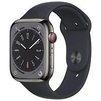 Apple Watch Series 8 45 mm (GPS + Cell) en acier inoxydable graphite et bracelet de sport minuit de TELUS - M/G - Financement mensuel