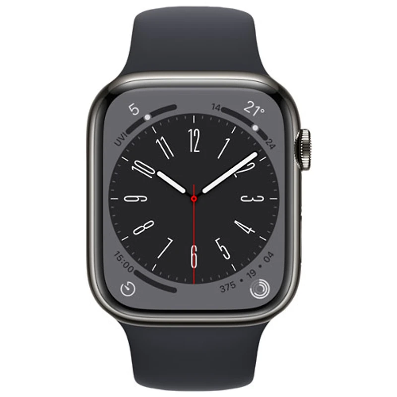 Apple Watch Series 8 45 mm (GPS + Cell) en acier inoxydable graphite et bracelet de sport minuit de TELUS - M/G - Financement mensuel