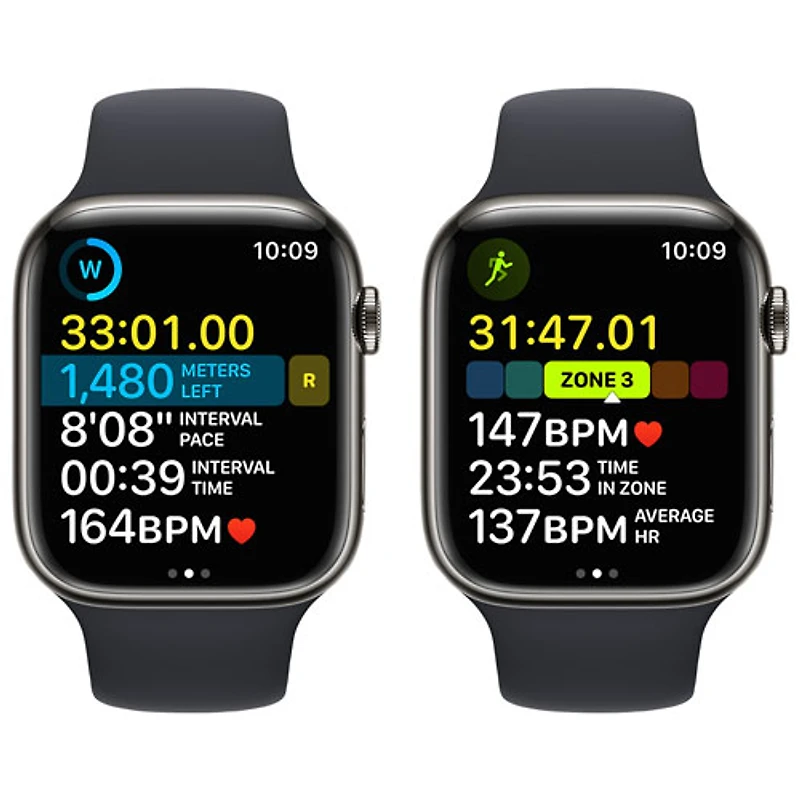 Apple Watch Series 8 45 mm (GPS + Cell) en acier inoxydable graphite et bracelet de sport minuit de TELUS - M/G - Financement mensuel