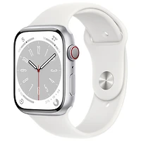 Apple Watch Series 8 45 mm (GPS + Cell) en aluminium argenté et bracelet de sport blanc de TELUS - M/G - Financement mensuel