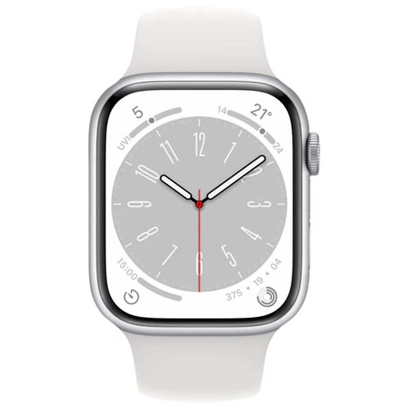 Apple Watch Series 8 45 mm (GPS + Cell) en aluminium argenté et bracelet de sport blanc de TELUS - M/G - Financement mensuel
