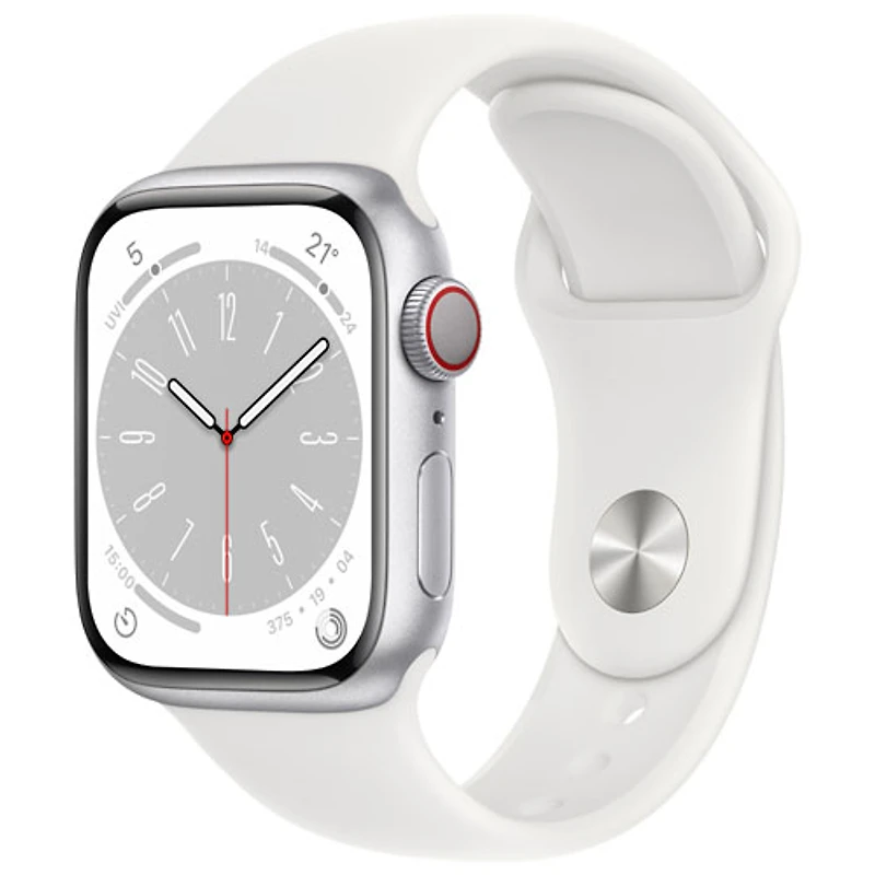 Apple Watch Series 8 41 mm (GPS + Cell) en aluminium argenté et bracelet de sport blanc de Rogers - P/M - Financement mensuel
