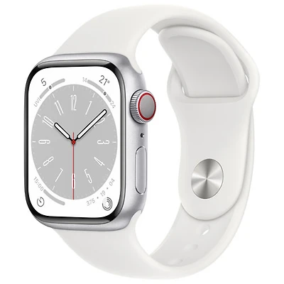 Apple Watch Series 8 41 mm (GPS + Cell) en aluminium argenté et bracelet de sport blanc de Rogers - P/M - Financement mensuel