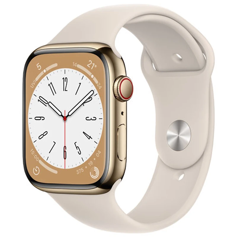 Apple Watch Series 8 45 mm (GPS + Cell) en acier inoxydable doré et bracelet de sport comète de Rogers - M/G - Financement mensuel
