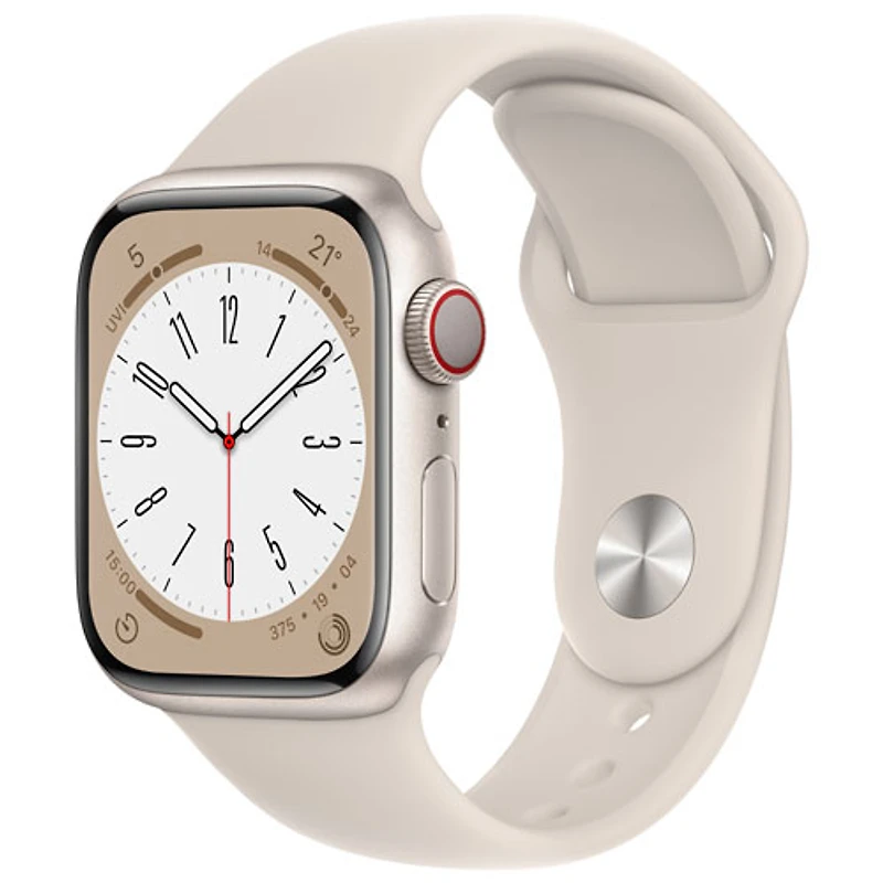 Apple Watch Series 8 41 mm (GPS + Cell) en aluminium comète avec bracelet sport comète de Virgin Plus - P/M - Financement mensuel