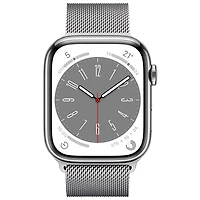 Apple Watch Series 8 45 mm (GPS + Cell) en acier inoxydable argenté et bracelet milanais argenté de TELUS - M/G - Financement mensuel