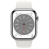 Apple Watch Series 8 45 mm (GPS + Cell) en acier inoxydable argenté et bracelet de sport blanc de Rogers - M/G - Financement mensuel