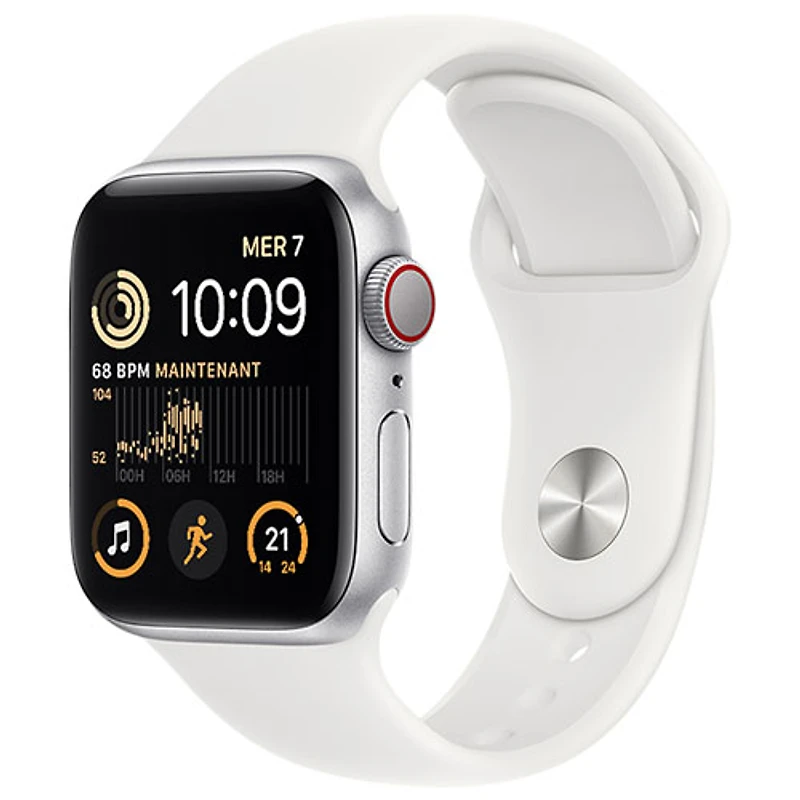 Apple Watch SE 40 mm (GPS + Cell) en aluminium argenté avec bracelet sport blanc (2022) de Freedom Mobile - Paiement Balance mensuel