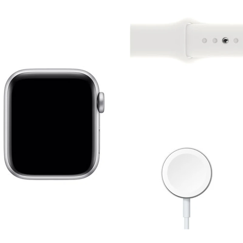 Apple Watch SE 40 mm (GPS + Cell) en aluminium argenté avec bracelet sport blanc (2022) de Freedom Mobile - Paiement Balance mensuel