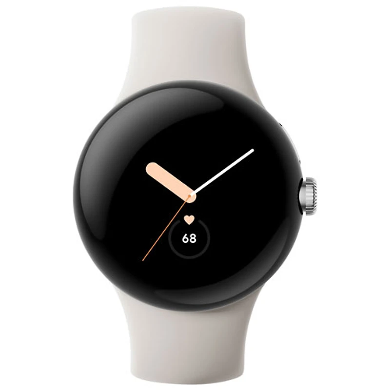 Montre Pixel Watch de Google (GPS + LTE) avec boîtier de 40 mm en acier inoxydable argent poli et bracelet sport craie