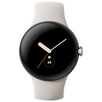 Montre Pixel Watch de Google (GPS + LTE) avec boîtier de 40 mm en acier inoxydable argent poli et bracelet sport craie