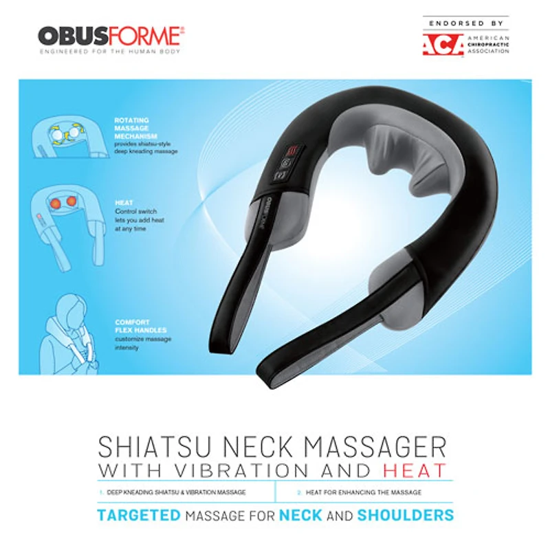 Appareil de massage shiatsu chauffant du cou avec vibration d’ObusForme