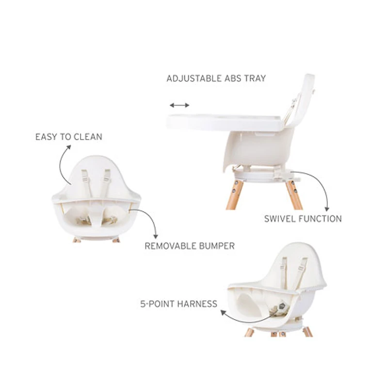 Chaise haute Evolu One.80 avec plateau de Childhome - Blanc
