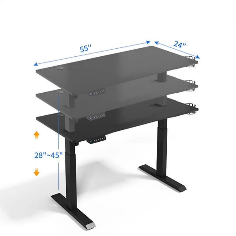 Bureau assis/debout électrique à hauteur réglable de 53 po de LjubLjana - Noir