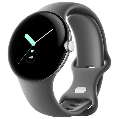 Montre Pixel Watch de Google (GPS + LTE) TELUS avec boîtier de 40 mm en acier inoxydable argenté et bracelet sport anthracite - Financement mensuel