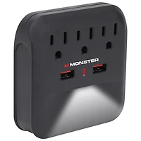Parasurtenseur mural à 3 prises à 2 ports USB 900J de Monster avec veilleuse