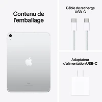 iPad de 10,9 po et de 256 Go d'Apple avec Wi-Fi 6 et 5G (10e génération) - Argenté