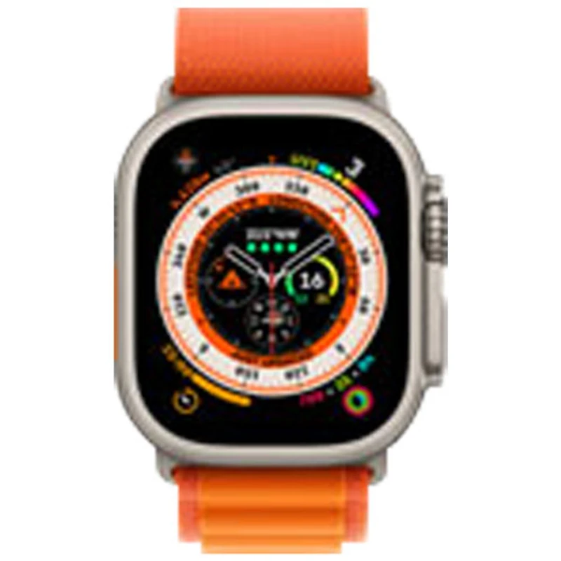 Apple Watch Ultra (GPS + connectivité cellulaire) avec boîtier de 49 mm en titane et bracelet alpin orange offert par Virgin Plus - Moyen