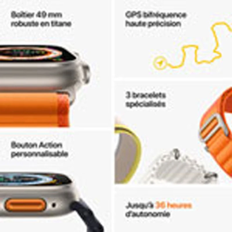 Apple Watch Ultra (GPS + connectivité cellulaire) avec boîtier de 49 mm en titane et bracelet alpin vert offert par Virgin Plus - Moyen
