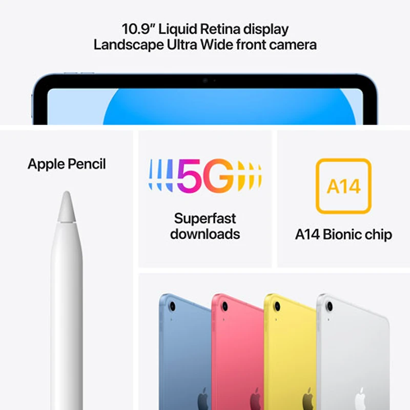 iPad 10,9 po 256 Go Wi-Fi et 5G d'Apple avec TELUS (10e gén.) - Argenté - Financement mensuel