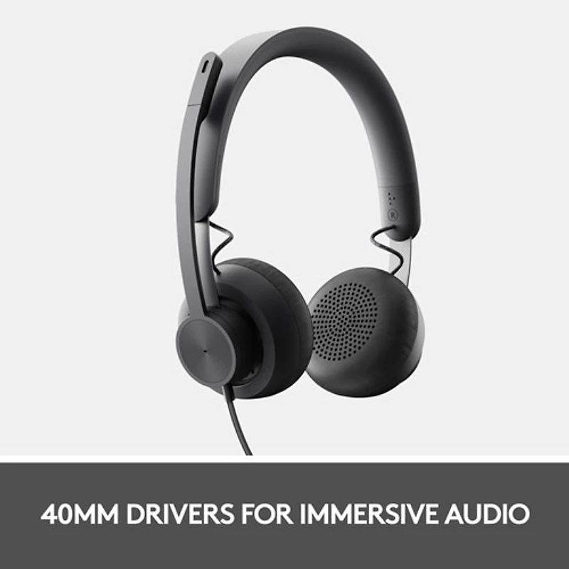 Casque d'écoute avec fil à suppression du bruit Zone 750 de Logitech - Graphite