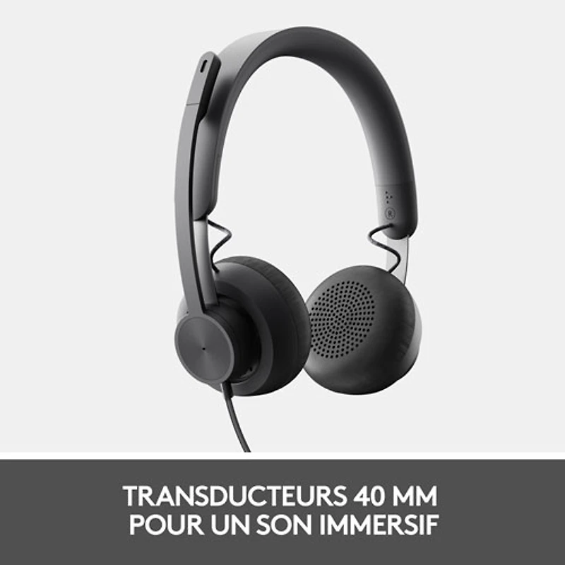 Casque d'écoute avec fil à suppression du bruit Zone 750 de Logitech - Graphite