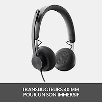 Casque d'écoute avec fil à suppression du bruit Zone 750 de Logitech - Graphite