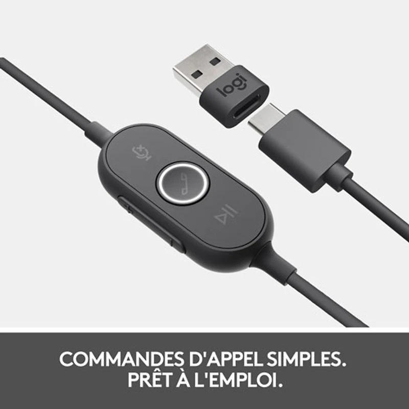 Casque d'écoute avec fil à suppression du bruit Zone 750 de Logitech - Graphite