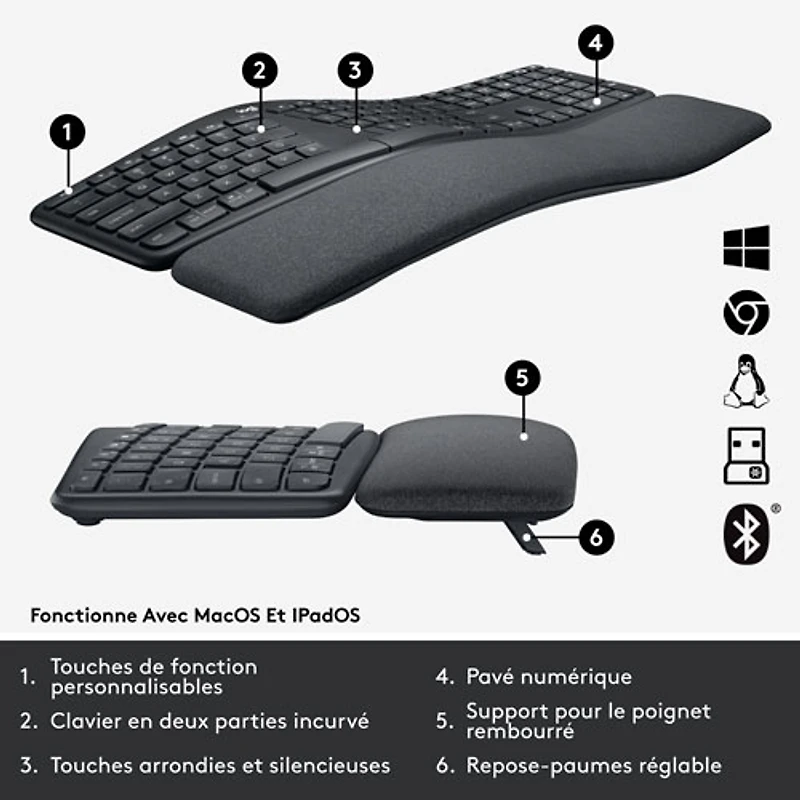Clavier ergonomique Bluetooth ERGO K860 de Logitech - Graphite
