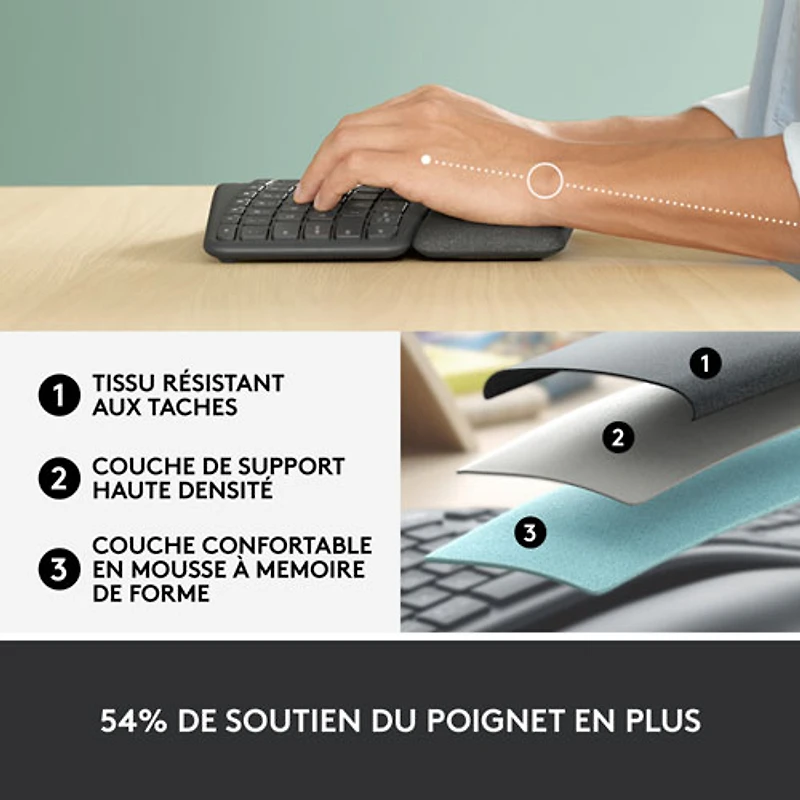 Clavier ergonomique Bluetooth ERGO K860 de Logitech - Graphite